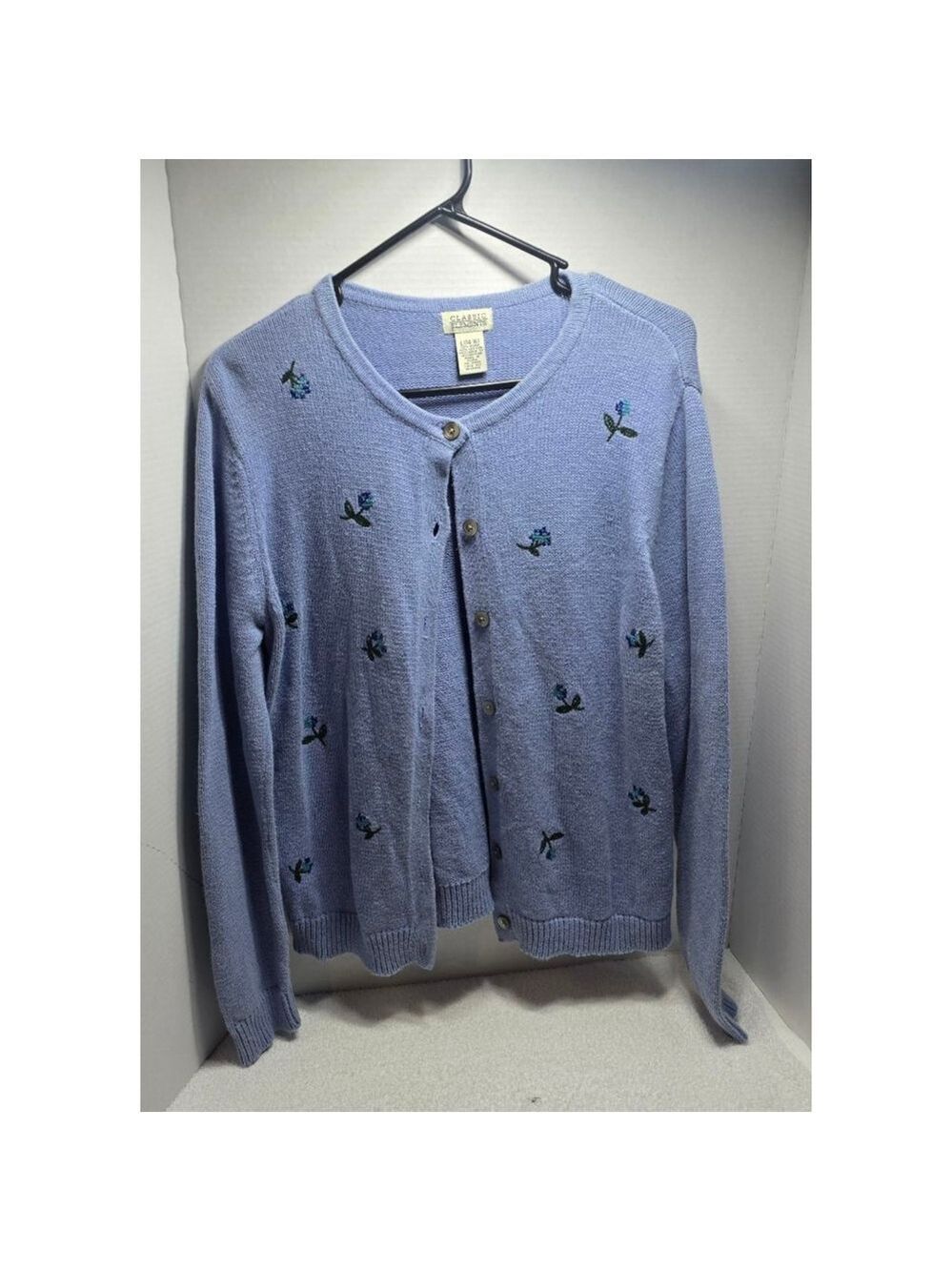 Women's Classic Elements Blue Floral Embroidered Cardigan L